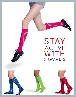 Sigvaris 412 High Tech Series Socks for Men and Women showing pink, blue, lime green and red
