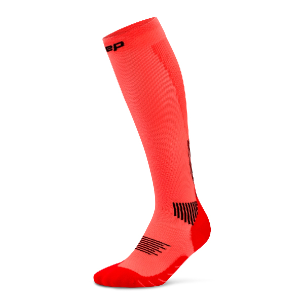 CEP Run Compression Socks showing black and rose/dark red colours