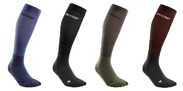 CEP Cold Weather Compression Socks - showing 4 colours: navy, grey, black and dark orange